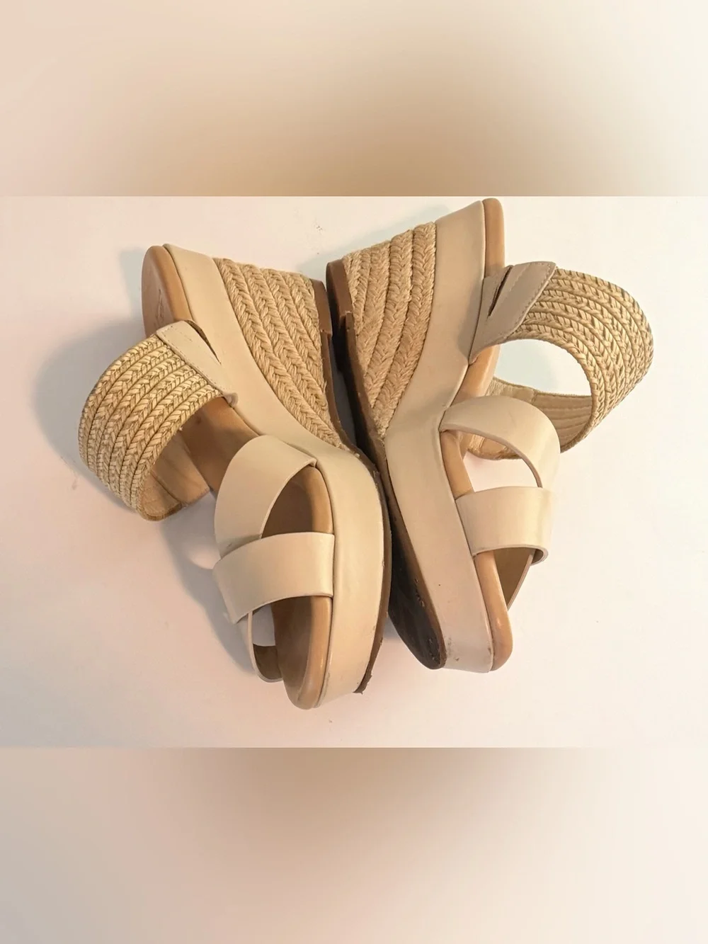 UGG Adriana Leather Jute Wedge Platform Sandals - Horchata Beige - Size 9